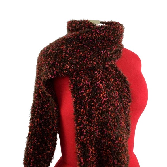 Cejon Knit Scarf 63" Pink Berries Soft Plush Sparkly Silver Thread Stretch Warm - Picture 2 of 5